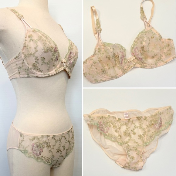 Y2K Victoria’s Secret Sheer Sparkle Fairy Pink Bra Panty Matching Set 36B M 🔥🔥 - Picture 1 of 13